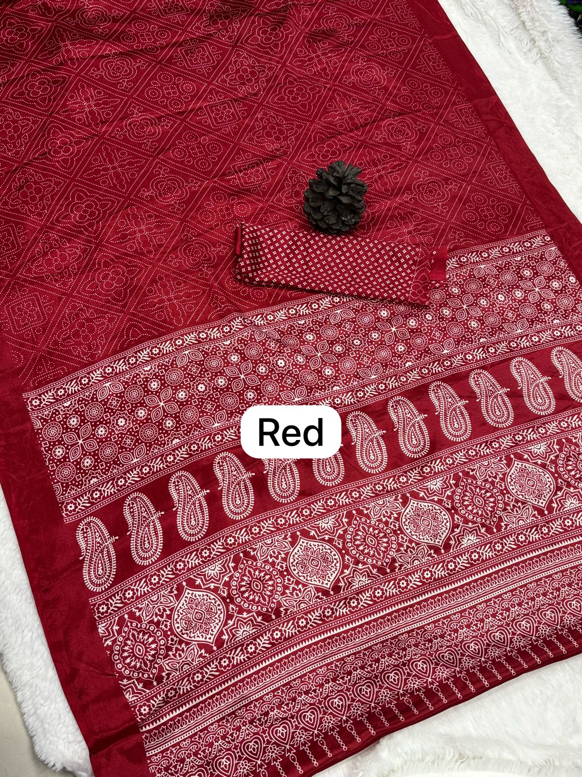 Ajrakh By Kgm Silk Bandhani Printed Sarees Wholesale Shop In Surat
